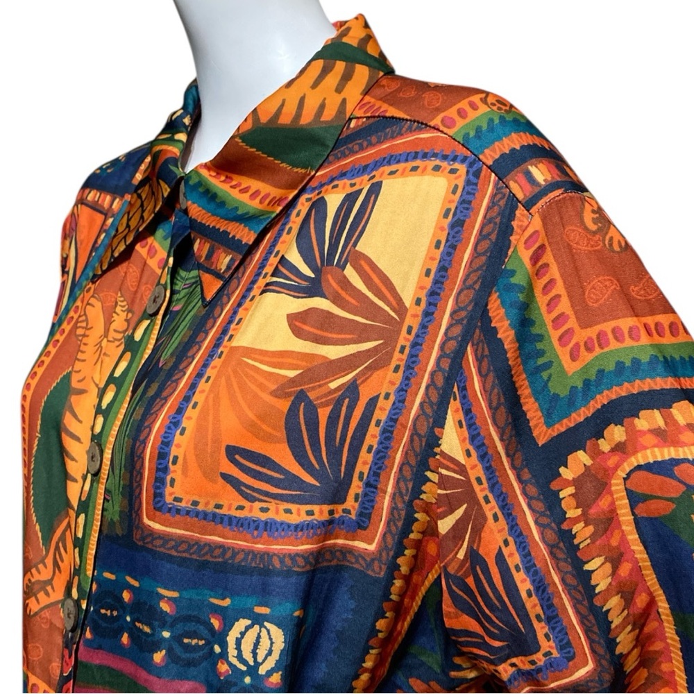 Rachel Zoe Button-Down Tropical Patchwork Floral … - image 8